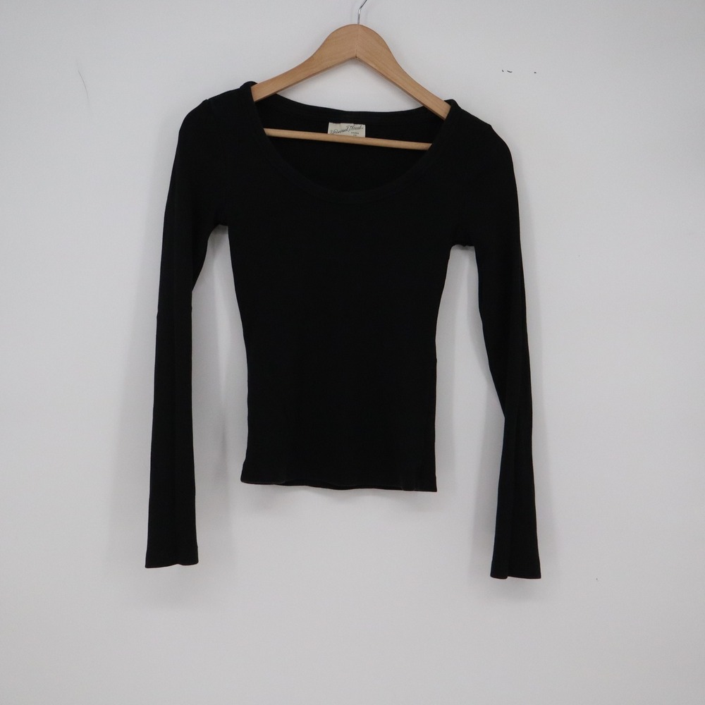 Universal Thread Top Womens XS Ribbed Scoop Neck Black Long Sleeve Excellent